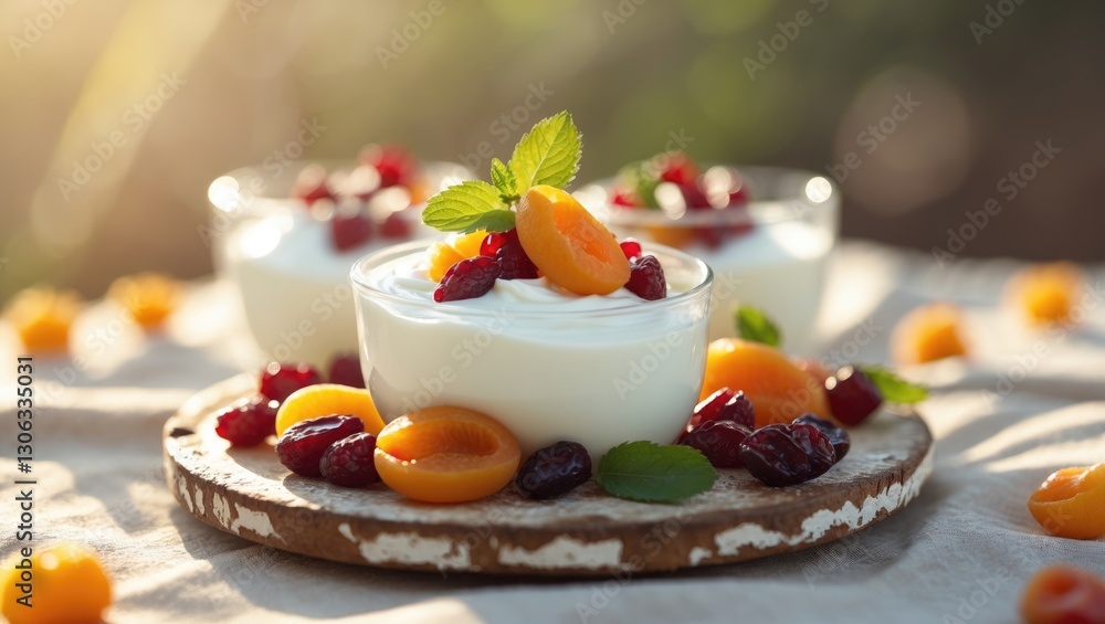 Nutritious sweet treat made with yogurt and dried fruits Nutritious sweet treat made with yogurt and dried fruits