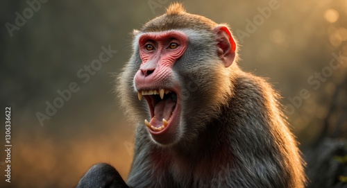 Yawning Adult Male Hamadryas Baboon (Papio hamadryas) photo