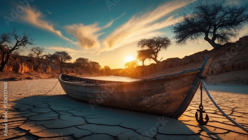 Tiny vessel rests on sandy bed of an arid river in southern Spain.