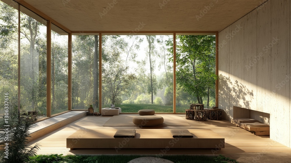 Fototapeta premium Serene Minimalist Home Interior Featuring Upcycled Furniture and Natural Light
