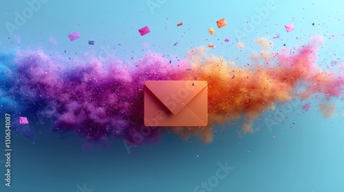 Colorful digital email explosion on pastel background