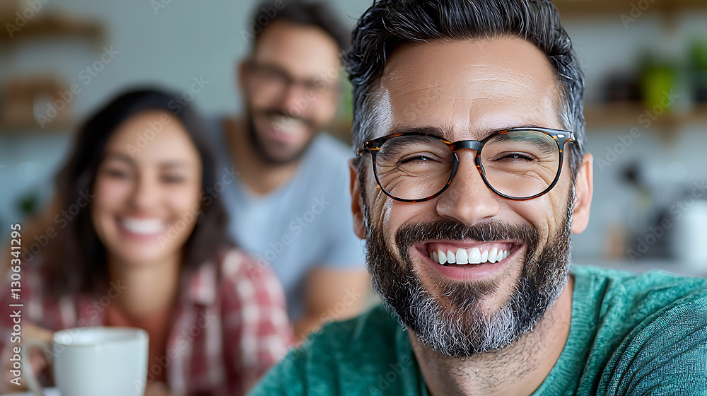 Obraz premium Coworkers sharing laughter over coffee at a bright office candid moment indoor setting positive vibe relaxed atmosphere