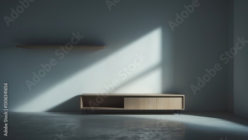 Wallpaper Mural Modern TV unit and shelf in a minimalist vacant space, straightforward design. Torontodigital.ca