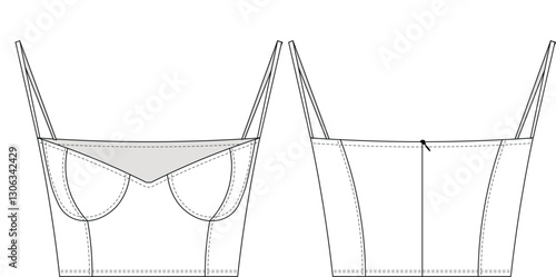 sleeveless strapped strappy spaghetti straps deep v neck darted tailored cropped crop zippered ffit bodycon blouse template technical drawing flat sketch cad mockup fashion woman design style model 
