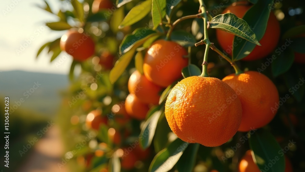 Mandarins growing on a Mandarin tree (Citrus reticulata) under a sunny sky. The interior of Mallorca, Spain, is filled with citrus groves. Mandarins growing on a Mandarin tree (Citrus reticulata) under a sunny sky. The interior of Mallorca, Spain, is filled with citrus groves.