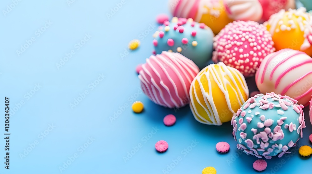 Colorful Cake Pops Sweet Treats on Blue Background Colorful Cake Pops Sweet Treats on Blue Background