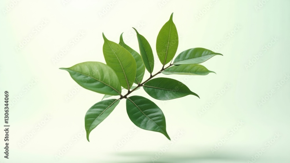 Fototapeta premium Tea tree foliage (Melaleuca) is utilized for essential oil production. Against a white backdrop, isolated.