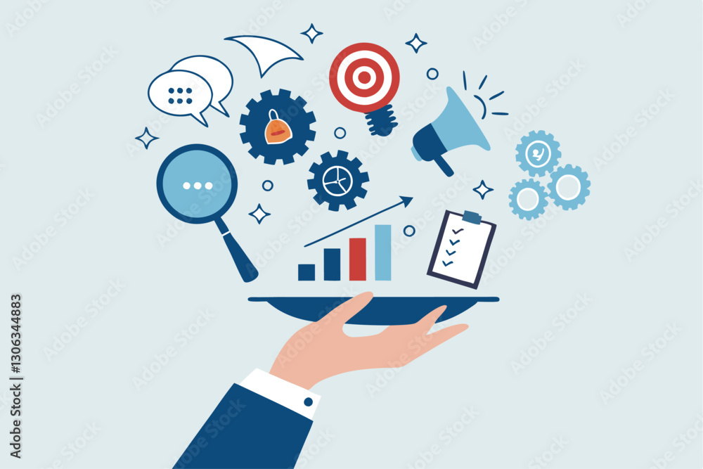 Skill, work experience or ability development, expertise success, leadership or communication to success, learning skills, wisdom concept, businessman hand hold multiple skills set to achieve success. Skill, work experience or ability development, expertise success, leadership or communication to success, learning skills, wisdom concept, businessman hand hold multiple skills set to achieve success.