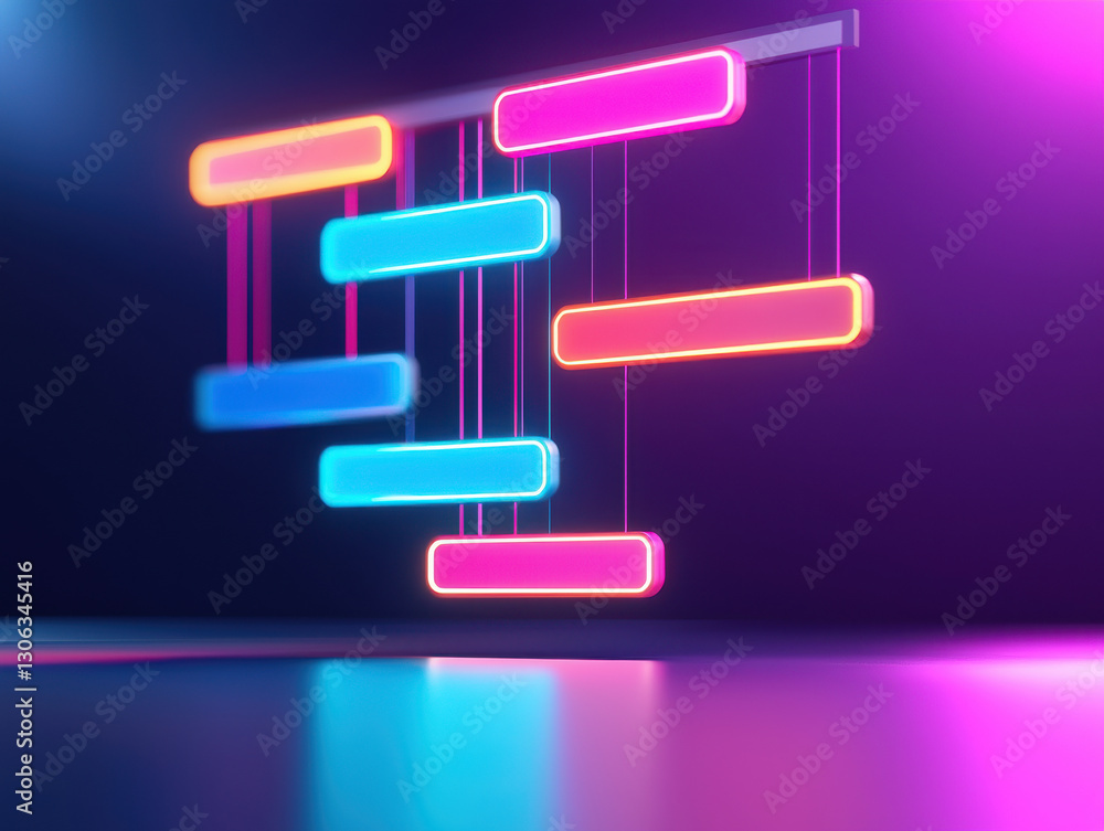 Glowing neon task bars in futuristic digital interface Glowing neon task bars in futuristic digital interface