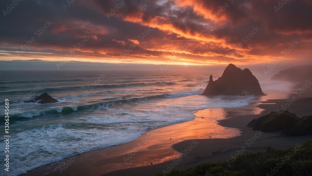 Obraz premium Breathtaking sunset view above the Pacific Ocean near Eureka.