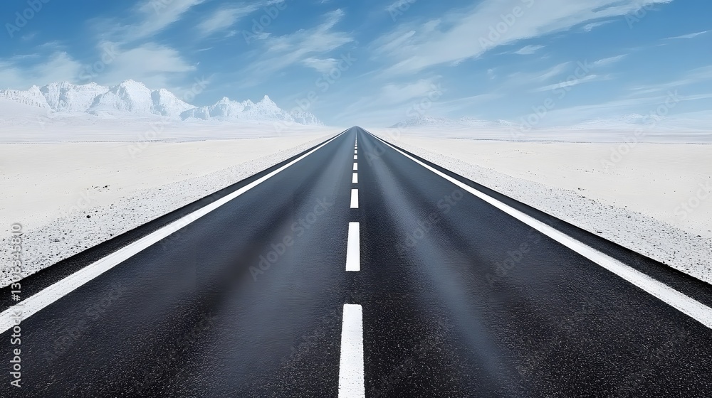 Fototapeta premium Endless Asphalt Road Through Snowy Desert Landscape