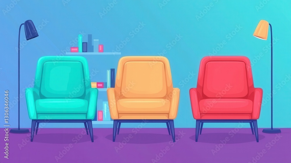 Fototapeta premium Colorful Modern Armchairs in a Contemporary Living Space