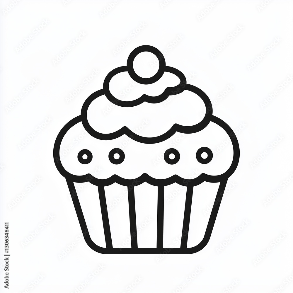 Minimalist black and white cupcake icon with frosting and decorations. Perfect for bakery, dessert, and sweet shop designs. Minimalist black and white cupcake icon with frosting and decorations. Perfect for bakery, dessert, and sweet shop designs.