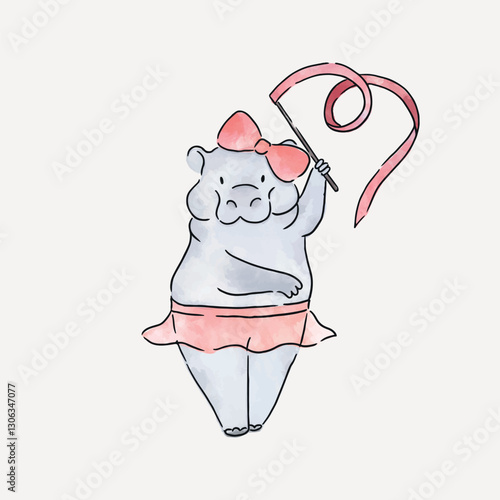Hippo rhythmic gymnast collage element vector