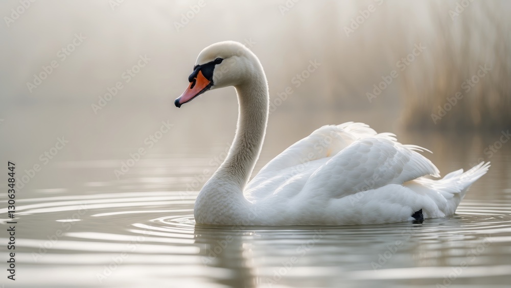 Obraz premium Silent Swan Amidst the Rippling Water