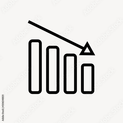 Falling table chart icon, line art graphic vector