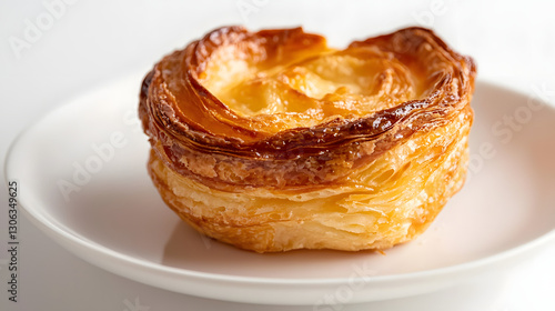 Wallpaper Mural Perfectly Baked Kouign Amann on White Plate with Flaky Layers and Golden Brown Crust Torontodigital.ca