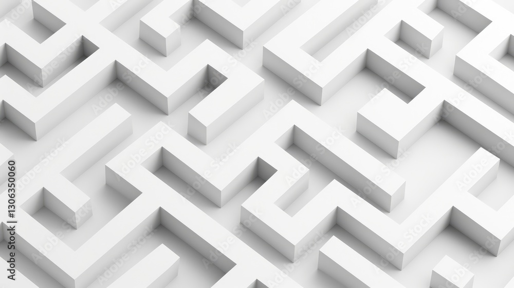 Abstract white geometric maze-like structure. 3D rendering of digital artwork of maze landscape or puzzle. Architecture and design concept for design and print. Creative solution concept. AIG53. Abstract white geometric maze-like structure. 3D rendering of digital artwork of maze landscape or puzzle. Architecture and design concept for design and print. Creative solution concept. AIG53.
