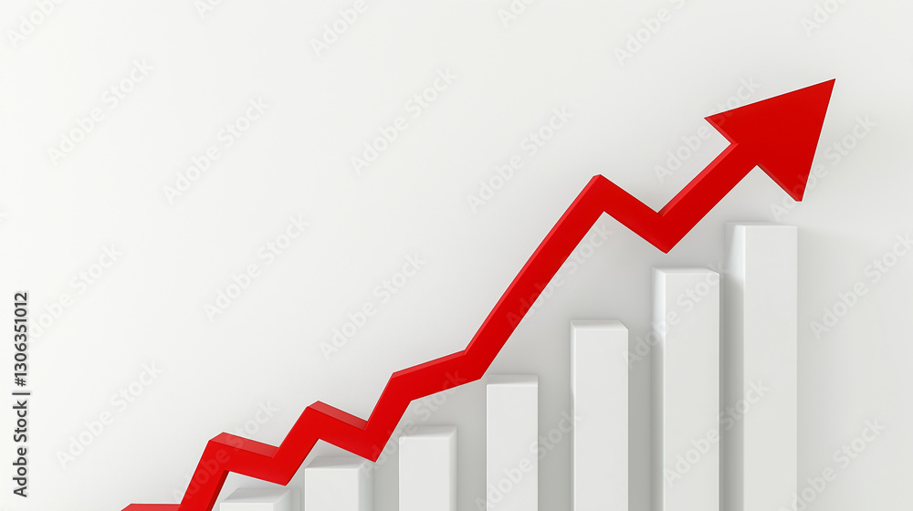A red arrow on a white background with a ladder in the form of an ascending graph, symbolizing the success or growth of a business A red arrow on a white background with a ladder in the form of an ascending graph, symbolizing the success or growth of a business