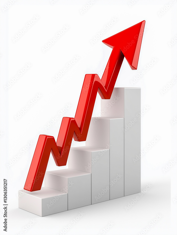 A red arrow on a white background with a ladder in the form of an ascending graph, symbolizing the success or growth of a business A red arrow on a white background with a ladder in the form of an ascending graph, symbolizing the success or growth of a business