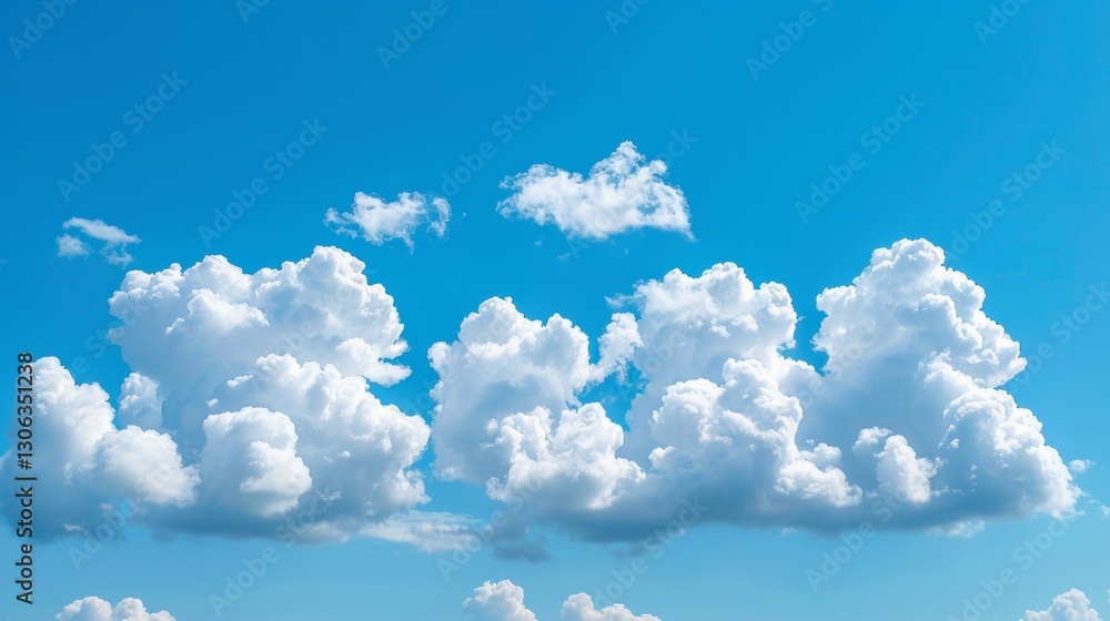 Vibrant blue sky adorned with fluffy cumulus and elegant cirrus clouds in the background Vibrant blue sky adorned with fluffy cumulus and elegant cirrus clouds in the background