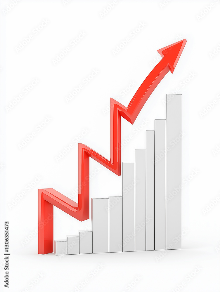 A red arrow on a white background with a ladder in the form of an ascending graph, symbolizing the success or growth of a business A red arrow on a white background with a ladder in the form of an ascending graph, symbolizing the success or growth of a business