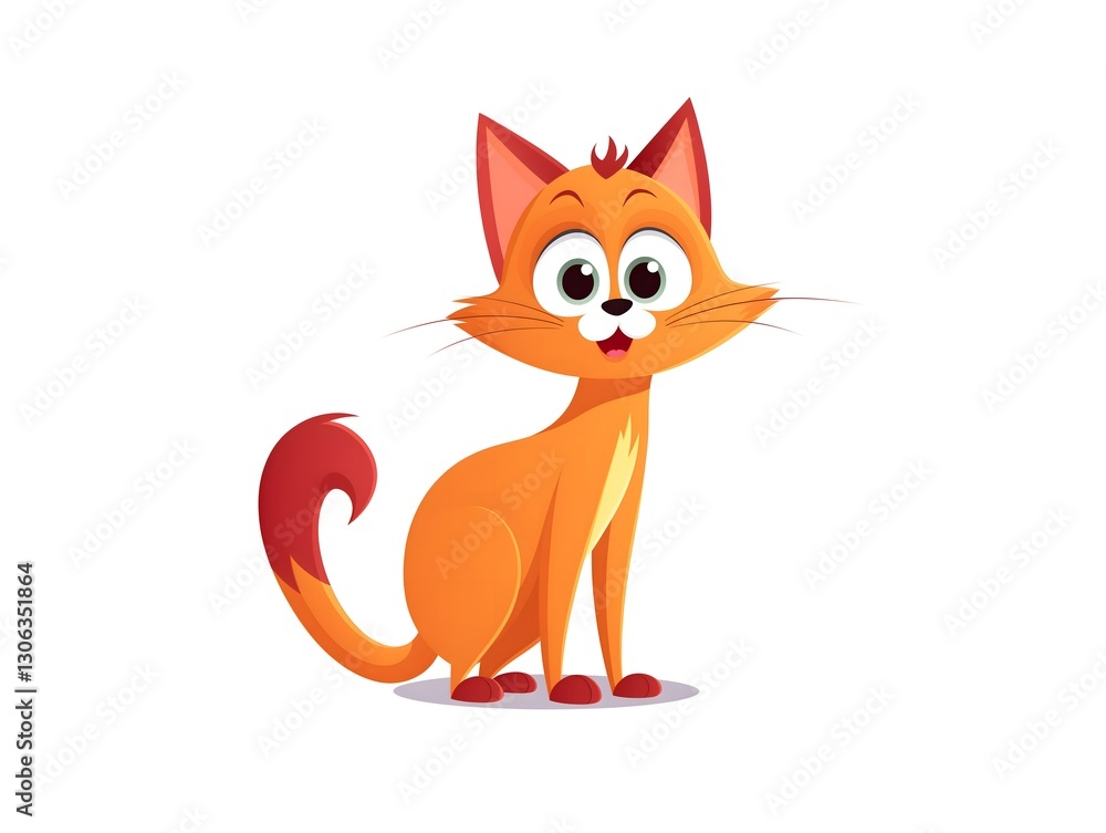 Obraz premium Cute Cartoon Cat with Big Eyes in Isolated Clipart
