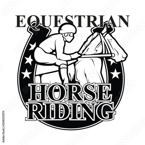Horse Racing Equestrian Club Black and White Logo Vintage Badge