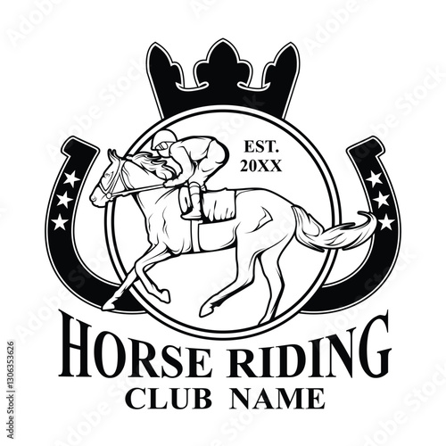 Horse Racing Equestrian Club Black and White Logo Vintage Badge