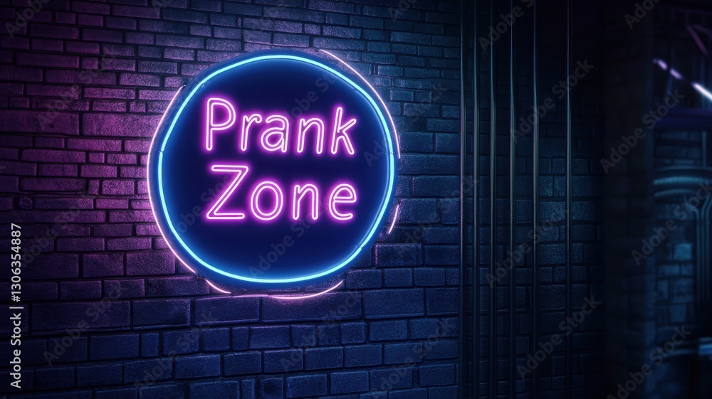 Obraz premium Neon sign illuminating prank zone in an urban setting at night