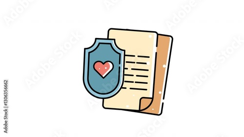 Blue shield with a heart protects a lined document animation video design