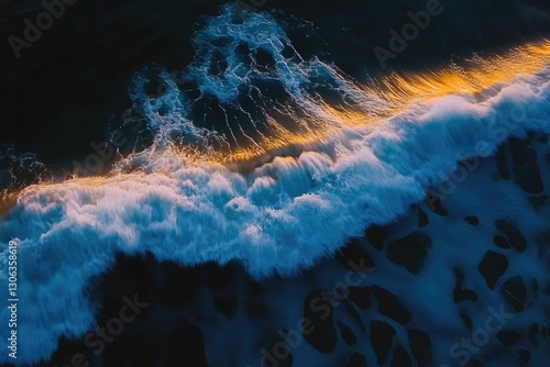 Wallpaper Mural Golden Hour Ocean Waves Crashing with Foamy Texture in Aerial View Torontodigital.ca