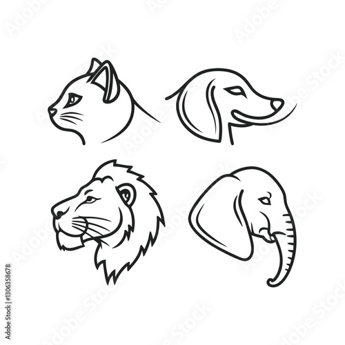 animal head editable line icons