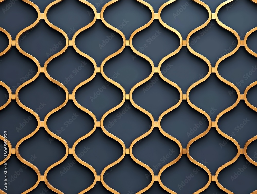 Fototapeta premium A decorative patterned wall featuring intertwining golden shapes against a dark background, creating a stylish and elegant look.