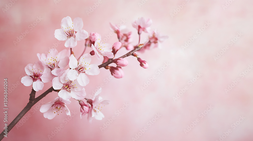 Naklejka premium Delicate pink cherry blossoms on a branch with a soft pastel background