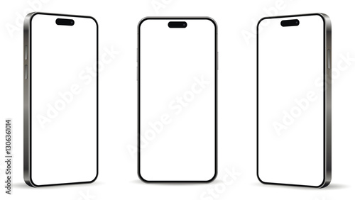 Realistic smartphone mockup from angled view. Mobile phone isolated on white background.