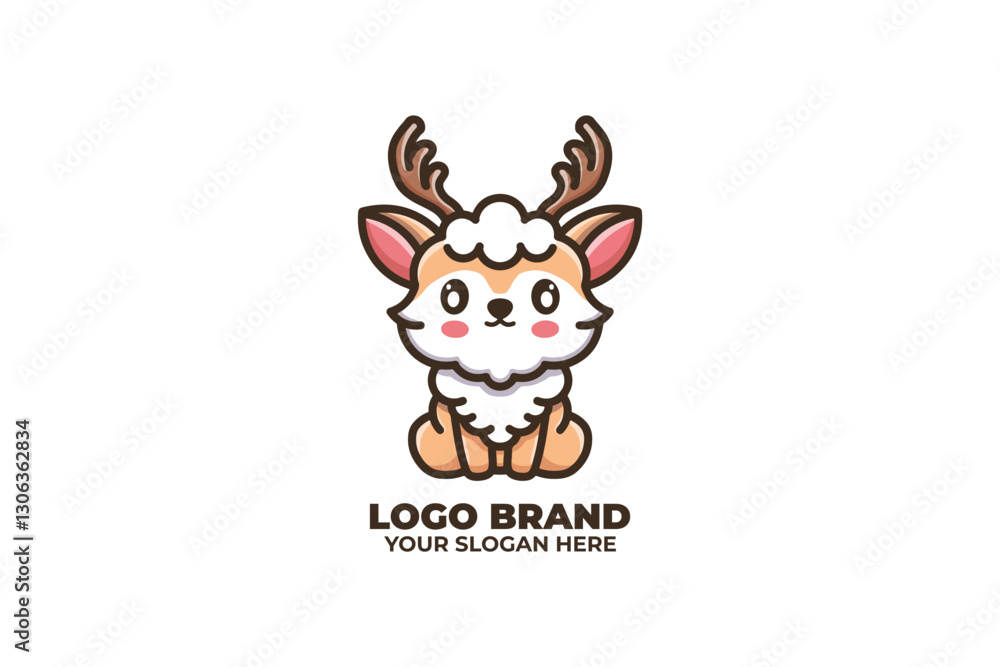 Cute Logo of adorable deer with soft snowflake