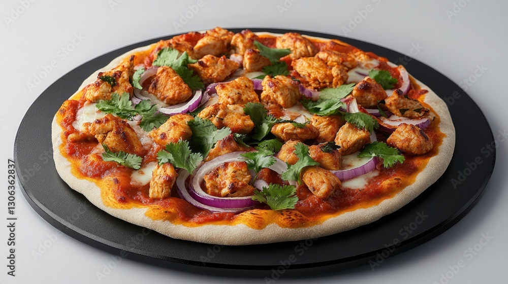 A delicious prepared pizza with multiple topping ingredients arranged nicely A delicious prepared pizza with multiple topping ingredients arranged nicely