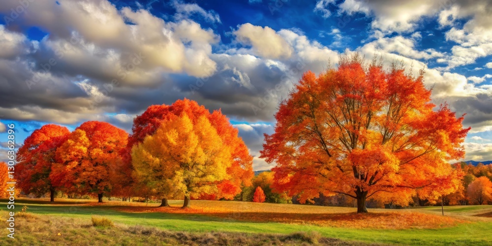 Autumnal splendor unfolds across a vibrant landscape, showcasing a breathtaking display of fiery foliage under a dramatic sky Autumnal splendor unfolds across a vibrant landscape, showcasing a breathtaking display of fiery foliage under a dramatic sky