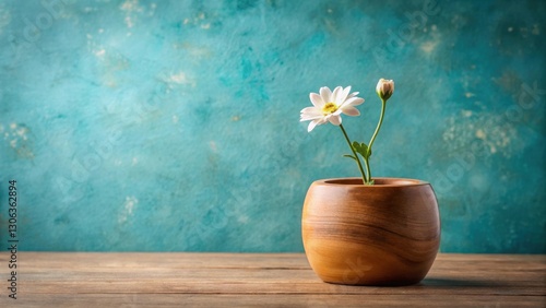 Wallpaper Mural Serene Still Life Delicate White Flower in a Wooden Vessel Against a Teal Background Torontodigital.ca