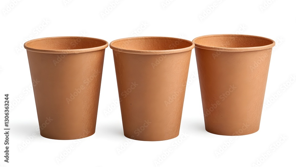 Three brown paper coffee cups on white background Three brown paper coffee cups on white background
