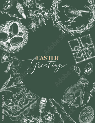 Ester greetings card template vector