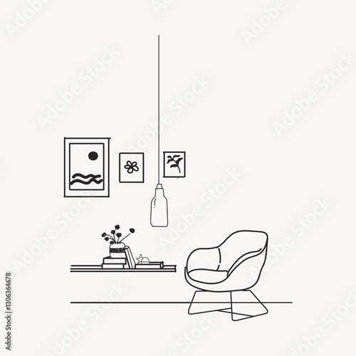 Room interior line art vector