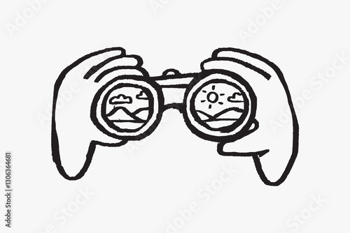 Binoculars doodle illustration vector