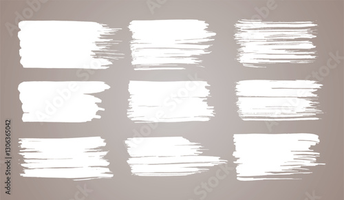 Vector paint brush set. White ink grunge brush strokes. Grunge design elements. Painted ink stripes. Creative isolated spots. Ink smudge, abstract shape stains and smear set