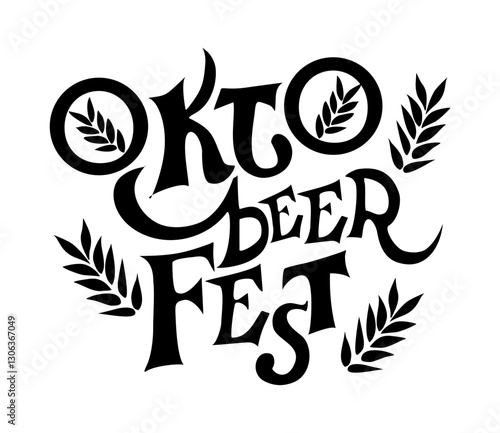 Oktoberfest lettering logo, symbol. Calligraphic font for german beer festival. Hand drawn trendy typography design of word OktoBEERfest. Vector monochrome illustration isolated