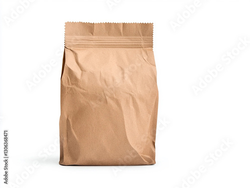Abstract brown paper bag isolated on white background with culinary patterns and vibrant colors, great for artistic projects
