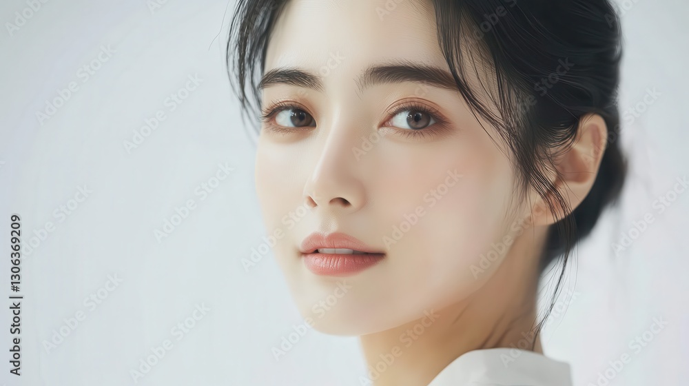 Naklejka premium Young asian woman is getting filler her face,getting her lip filler by Plastic surgeon,Woman face being checked doctor hands to cosmetic surgery,rhinoplasty surgery in clinic.
