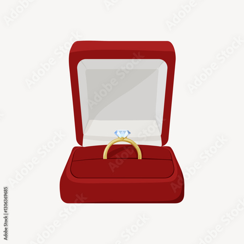 Wedding ring, red velvet box illustration vector