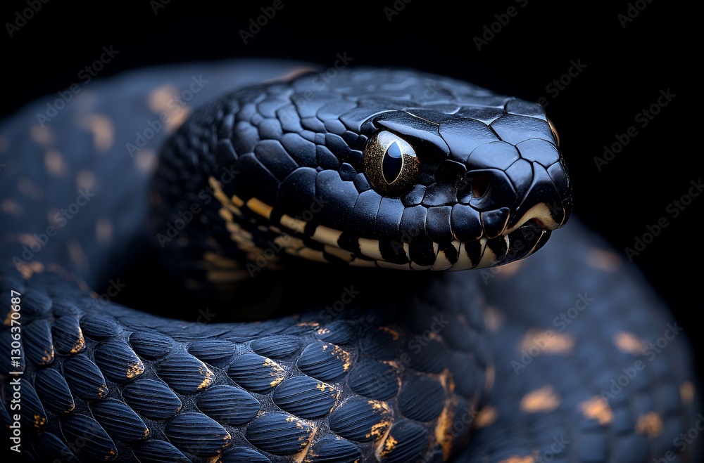 Elegant Black Snake Coiling in Dramatic Light Closeup Photography Elegant Black Snake Coiling in Dramatic Light Closeup Photography